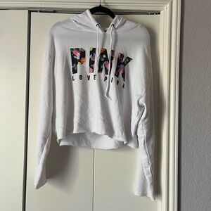 PINK Victoria's Secret Floral Hoodie Cutout Back‎ Cropped Sweatshirt L